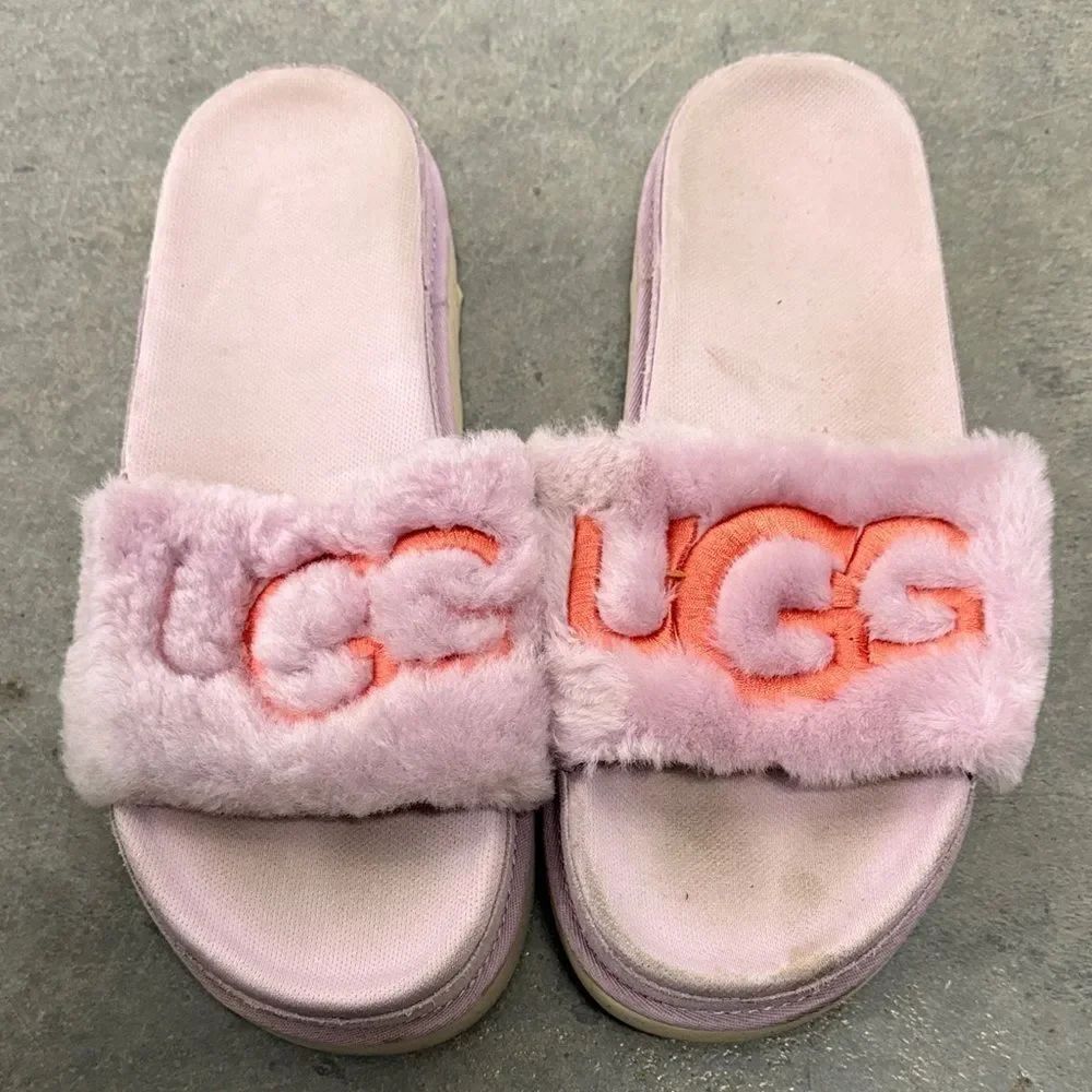 UGG Lavender and Coral Fuzzy Slides